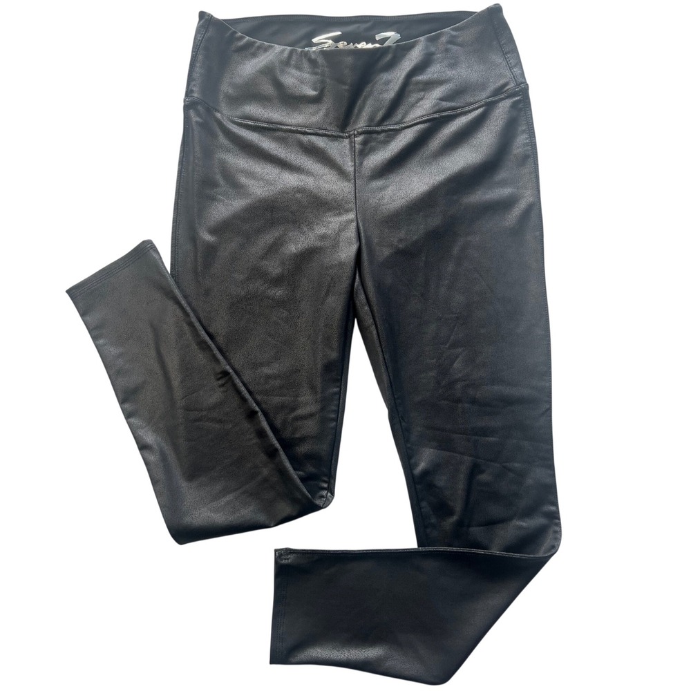 Seven7 Faux Leather Leggings Mid Rise Black Size L Slim Stretch Moto Streetwear